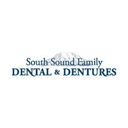 Logo for South Sound Family Dental & Dentures with a mountain design.
