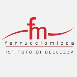 Logo di "ferrucciomicca Istituto di Bellezza" con le iniziali "fm" in rosso su sfondo grigio chiaro.