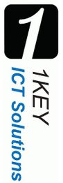 "Logo met tekst '1KEY ICT Solutions' en een grote witte '1' op zwarte achtergrond."