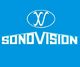 Logo azul con la palabra "SONOVISION" en blanco y un diseño ovalado encima.