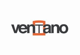 Logo mit dem Text "ventano", das "T" hat ein orangenes Tür-Design.