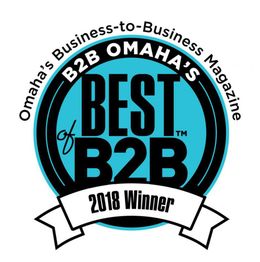 B2B Omaha's Best of B2B 2018 Winner badge in blue and black.