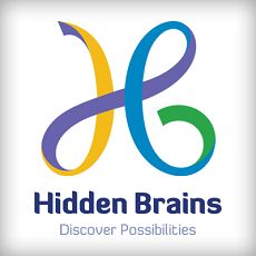 Logo of Hidden Brains with colorful swirls and the slogan "Discover Possibilities."