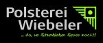 Firmenlogo: "Polsterei Wiebeler" mit grünem Design und Slogan „...da, wo Stoffe Spaß macht!“.