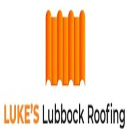 Logo of Luke's Lubbock Roofing with an orange roof icon above the text.
