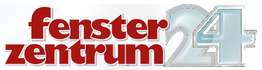 Logo mit dem Text "fenster zentrum 24", Rot und Blau mit Glanz-Effekt.