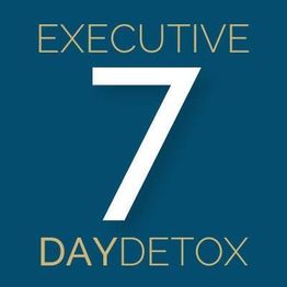 "Blue background with large white '7' and text: 'Executive Day Detox.'"