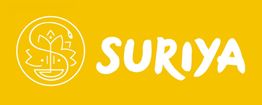 Gelbes Logo mit stilisiertem Schlangensymbol und dem Schriftzug „SURIYA“ in Weiß.