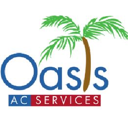 Logo with a palm tree and "Oasis AC Services" text in blue and red.