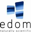 Logo mit vier blauen Formen, Text: "edom naturally scientific".