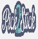 Texto estilizado: "Pick 2 Stick" en azul y turquesa. Fondo blanco.