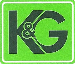 Grünes Logo mit den Buchstaben K & G in einem schwarzen Blockstil.