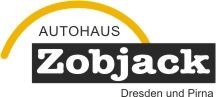 Logo von Autohaus Zobjack, Dresden und Pirna, mit gelbem Bogen über schwarzem Text.
