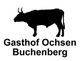 Schwarzer Stierumriss mit dem Text "Gasthof Ochsen Buchenberg" darunter.