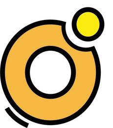 Abstraktes, orange-gelbes Logo mit Kreisformen auf weißem Hintergrund.