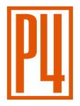 Orange Buchstaben "P" und "4" in einem rechteckigen Rahmen.