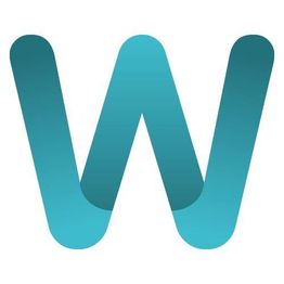 Ein blau-grünes W-Logo auf weißem Hintergrund.