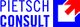 Logo mit Text "PIETSCH CONSULT" in Blau und rotem Pfeil in einem weißen Quadrat auf blauem Hintergrund.
