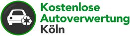 Logo mit Auto und Recycling-Symbol, Text: "Kostenlose Autoverwertung Köln" in Grün.