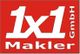 Rotes Logo mit weißem Schriftzug "1x1 Makler GmbH" in modernem Stil.