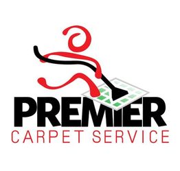 Logo of Premier Carpet Service with a stylized figure cleaning a carpet.