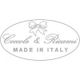 Logo ovale con scritta "Coccole & Ricami" e "MADE IN ITALY", decorato con un fiocco.
