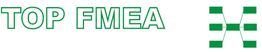 Text "TOP FMEA" in Grün mit einem Diagramm aus verbundenen Rechtecken rechts daneben.