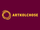 Logo mit gelbem Kreis und Schriftzug "ARTKOLCHOSE" auf dunkelrotem Hintergrund.
