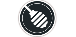 Icon van een honingdipper in een cirkel, zwart-wit ontwerp.