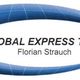 Logo von Global Express Transporte mit einem blauen Globus und dem Namen Florian Strauch.