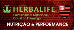 Herbalife, patrocinadora nutricional do Flamengo. Logotipo do clube ao lado de "Nutrição & Performance".