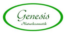Grünes ovales Logo mit der Aufschrift "Genesis Naturkosmetik" in eleganter Schrift.