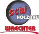 Logo von SCW Holzbau Waechter, roter Text auf blauem Kreis und darunter rote Schrift.