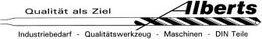Logo von Alberts mit Slogan "Qualität als Ziel" und Stichworten zu Industriebedarf und Werkzeug.