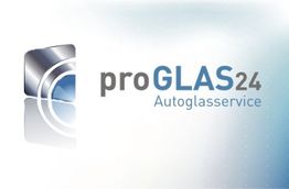 Logo von proGLAS24, einem Autoglasservice, mit stilisiertem Glasdesign auf weißem Hintergrund.