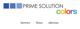 Logotipo Prime Solution Colors com quadrados azuis e texto em preto e colorido. Banners, faixas, adesivos.