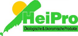 Grünes Logo mit gelber Sonne, Text: "HeiPro, Ökologische & ökonomische Produkte".