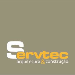 Logo da Servtec em fundo bege, com texto "arquitetura & construção" embaixo.