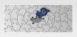 Puzzle mit einer fehlenden blauen Ecke und dem Buchstaben G in der Mitte.