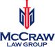 McCraw Law Group logo featuring a stylized sword design in blue and red.