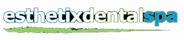 Logo of Esthetix Dental Spa with green underline and black background.