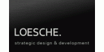 Schwarzes Logo mit weißem Text: "LOESCHE. strategic design & development".
