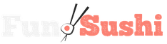 Logo Fun Sushi avec baguettes et sushi en guise de "U".