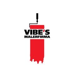 Rødt malerrulle-logo med teksten "Vibe's Malerfirma" i sort.