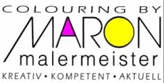 Logo mit Text: "Colouring by Maron Malermeister, kreativ, kompetent, aktuell", bunte Akzente.