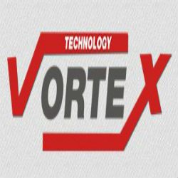 Logo with text "Vortex Technology" in red and gray on a light background.