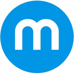 Weißes "m" auf blauem Kreis-Hintergrund.