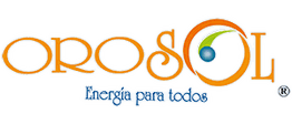 Logotipo de Orosol con el lema "Energía para todos" en letras azules y detalle de hoja verde.