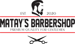 Logo van Matay's Barbershop met silhouet van man en tekst "Premium Quality for Gentlemen".