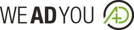 Logo mit Text "WE AD YOU" und einem kreisförmigen Symbol mit den grünen Buchstaben A und D.